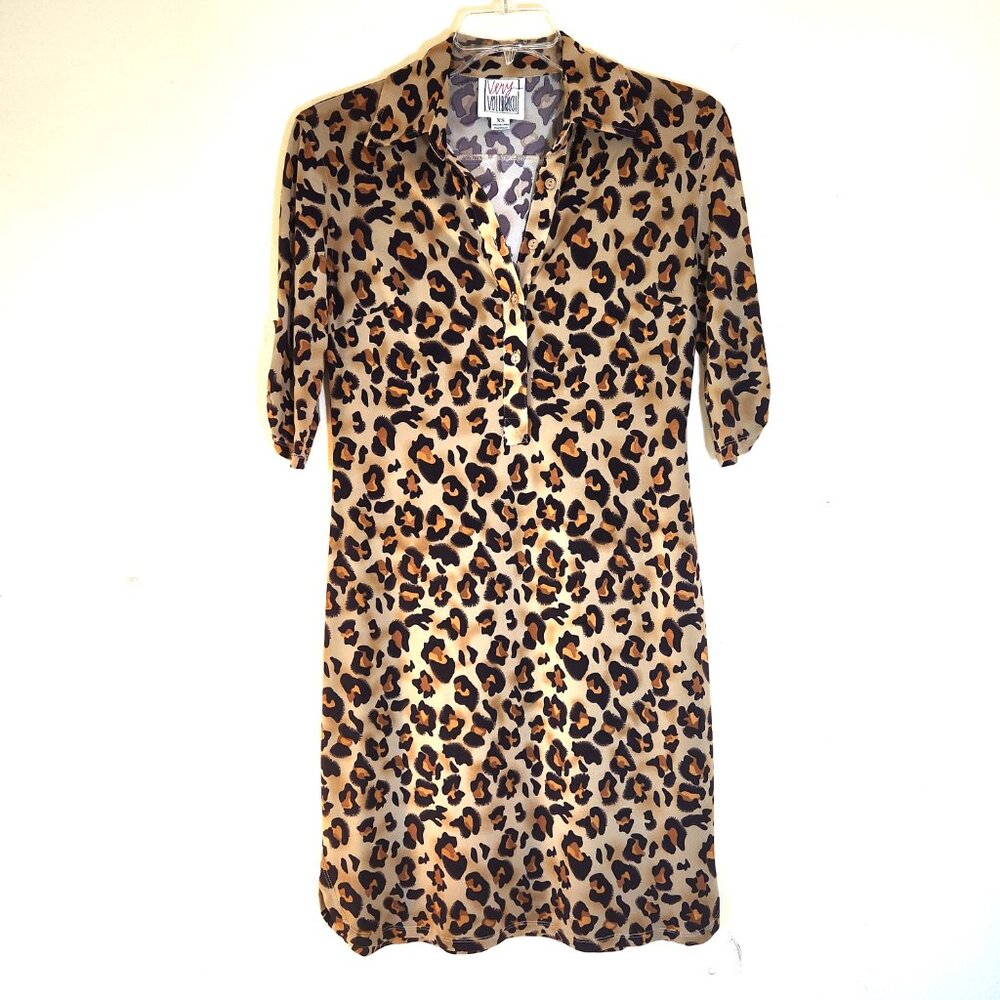 Very Vollbrach Leopard Print Shirt Roll-Tab Sleeve, Shirt Dress Tan/Browns XS